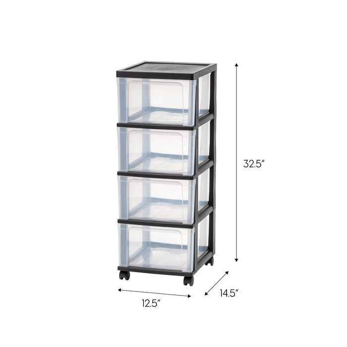 4-Drawer Narrow Plastic Storage Drawer Cart, Black, Set of 2 - IRIS USA, Inc.