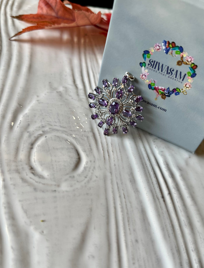 Amethyst designer pendant in 925 sterling silver with rhodium plating | crystal jewelry | gemstone pendants | gift for her - Shwasam