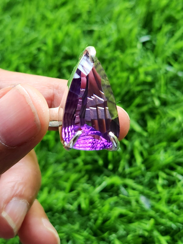Amethyst Double Barrel Ring in 925 Silver with Rhodium Plating : Enchanting Elegance | Gifts for her | Daughters day gift