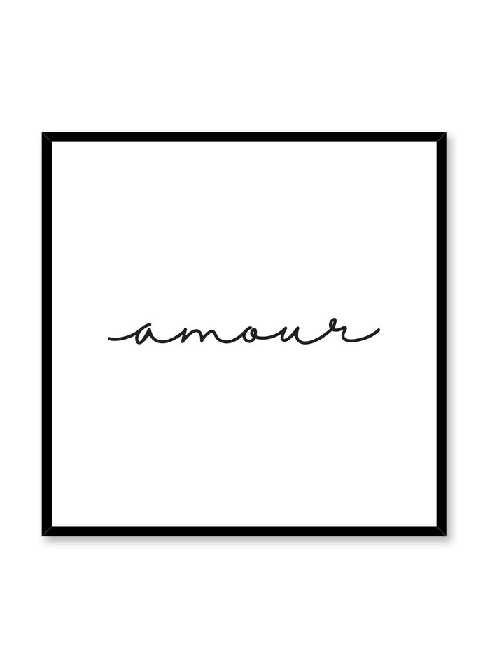 Scandinavian poster with black and white graphic typography design of Amour text by Opposite Wall