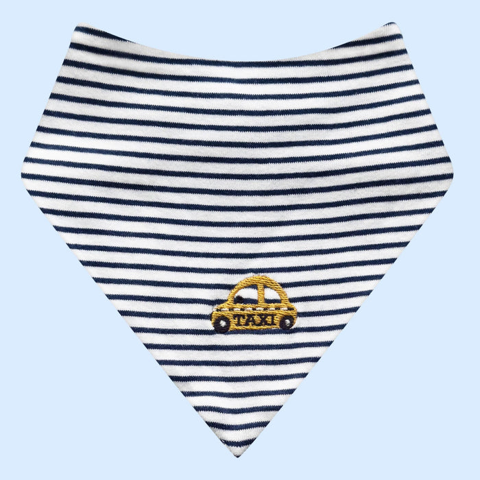 Baby Bib with Taxi Embroidery, Organic Newborn Kerchief