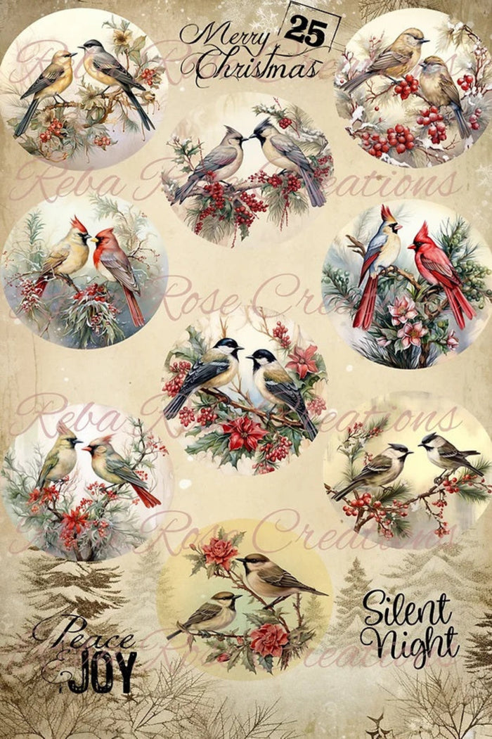 Bird Rounds Rice Paper by Reba Rose Creations