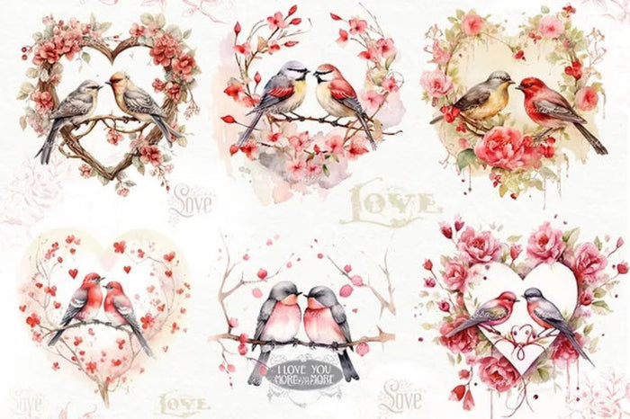 Bird Valentine Hearts Rice Paper by Reba Rose Creations