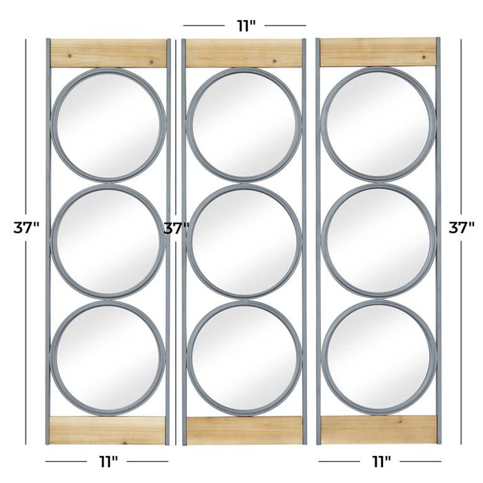 BLACK METAL WALL MIRROR WITH WOOD ACCENTS