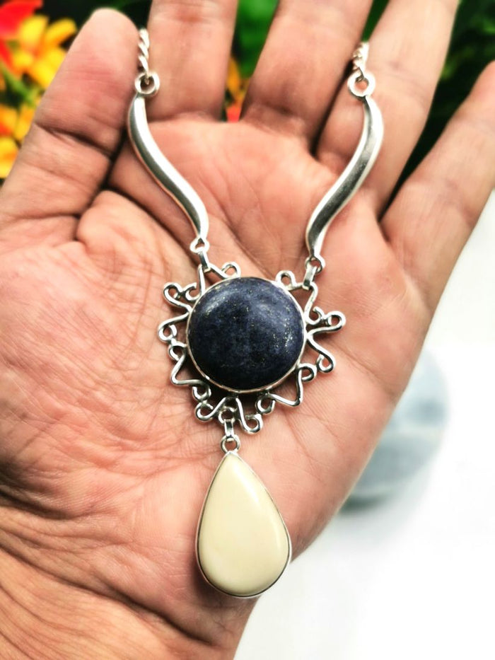 Breathtaking lapis lazuli, white jade necklace in 925 sterling silver | gemstone jewelry | crystal jewelry | quartz jewelry - Shwasam