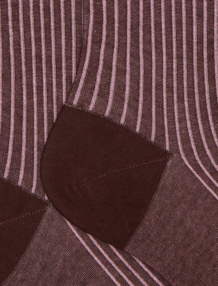 Calze lunghe donna cotone fantasia twin rib marrone