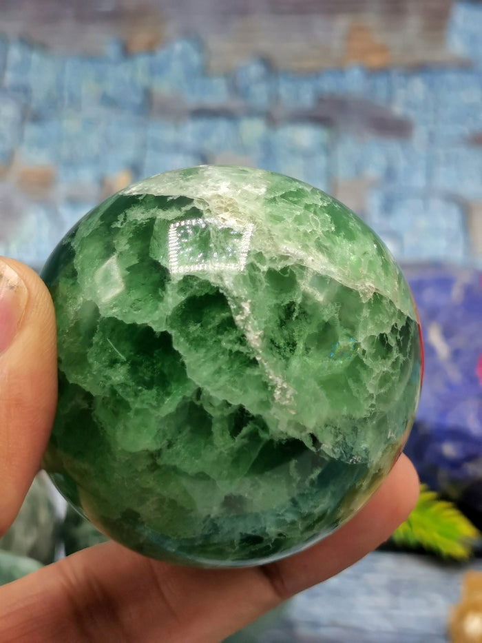 Green fluorite stone spheres - Energy/Reiki/Crystal - 2 inches (5 cms) diameter and 190 gms (0.42 lb) - ONE PIECE ONLY - Shwasam