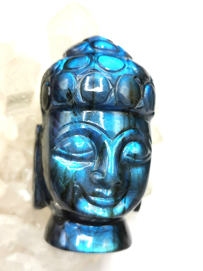 Labradorite Buddha Face - handmade carving of serene Lord Buddha - crystal/reiki/healing - 2.5 inches and 135 gms