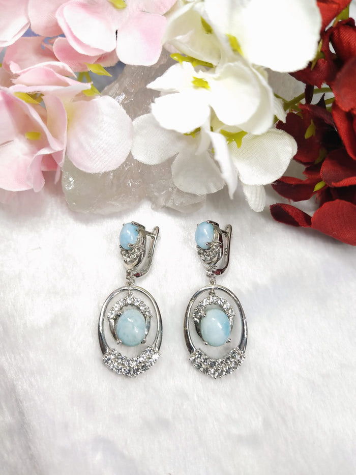 Larimar jewelry set of ring, pendant & earring in 925 silver with rhodium plating - Shwasam