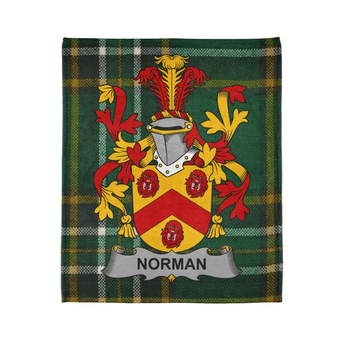 Norman Family Crest Green Tartan Design Blanket