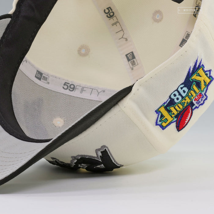 OAKLAND RAIDERS 1998 NFL KICKOFF OFF WHITE NEW ERA FITTED CAP