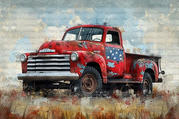 Patriotic Truck Rice Paper by Reba Rose Creations