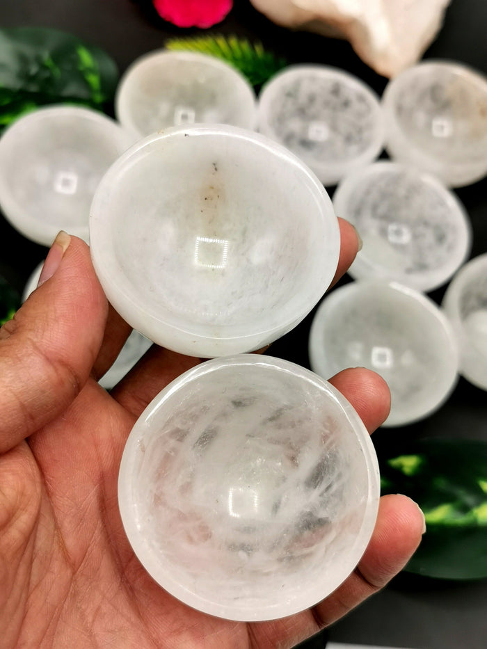 Set of 8 beautiful White Quartz hand carved round bowls - 2 inches diameter and total weight 500 gms (1.1 lb) - EIGHT BOWLS