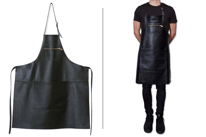 Tablier de cuisine DutchDeluxes en cuir avec poche à zip - Noir