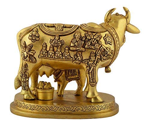 White Whale Brass Kamadhenu / Holy Cow and calf Idol 5.5" inch