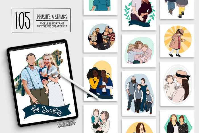 105 Procreate Brushes | Faceless Portrait Creator Kit