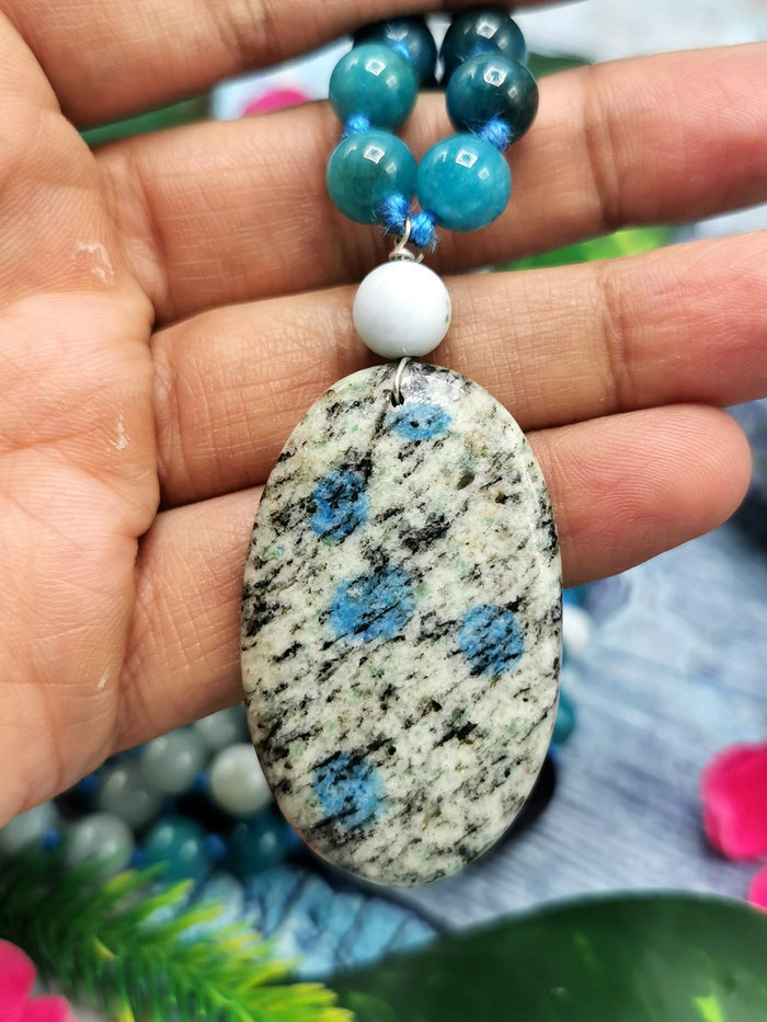108 bead gemstone necklace with druzy pendant - Shwasam