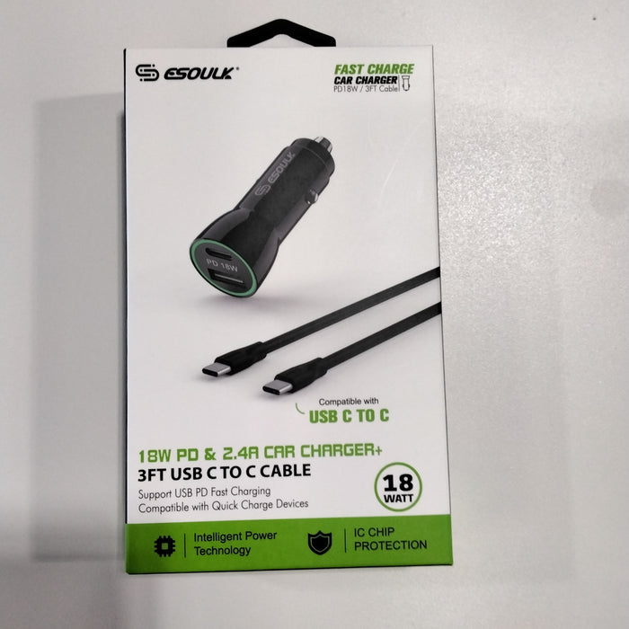 18W PD 2.4A CAR CHARGER USB C TO C