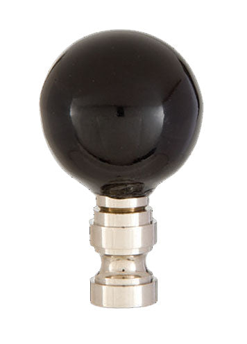 2" Tall Smooth Ceramic Black Ball Finial Solid Brass Nickel Plated Base (11148N)