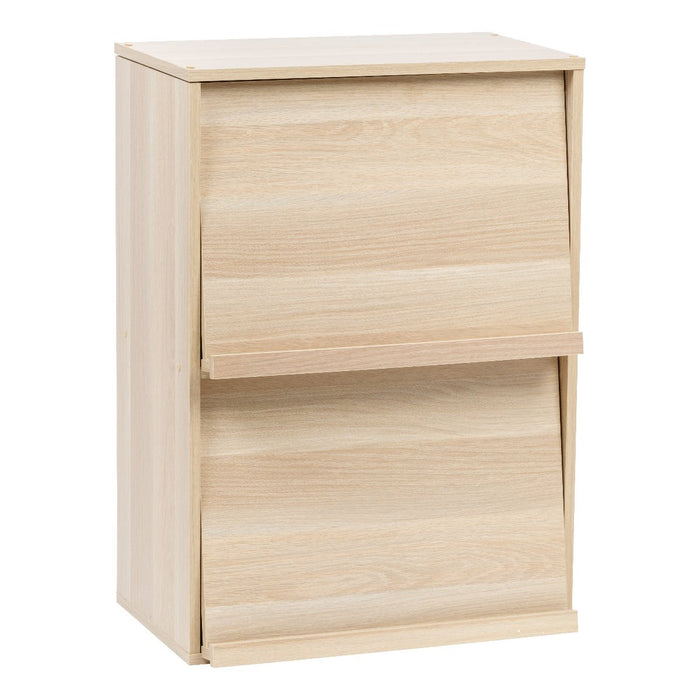 2-Tier Wood Shelf with Pocket Doors, Light Brown, Collan Series - IRIS USA, Inc.