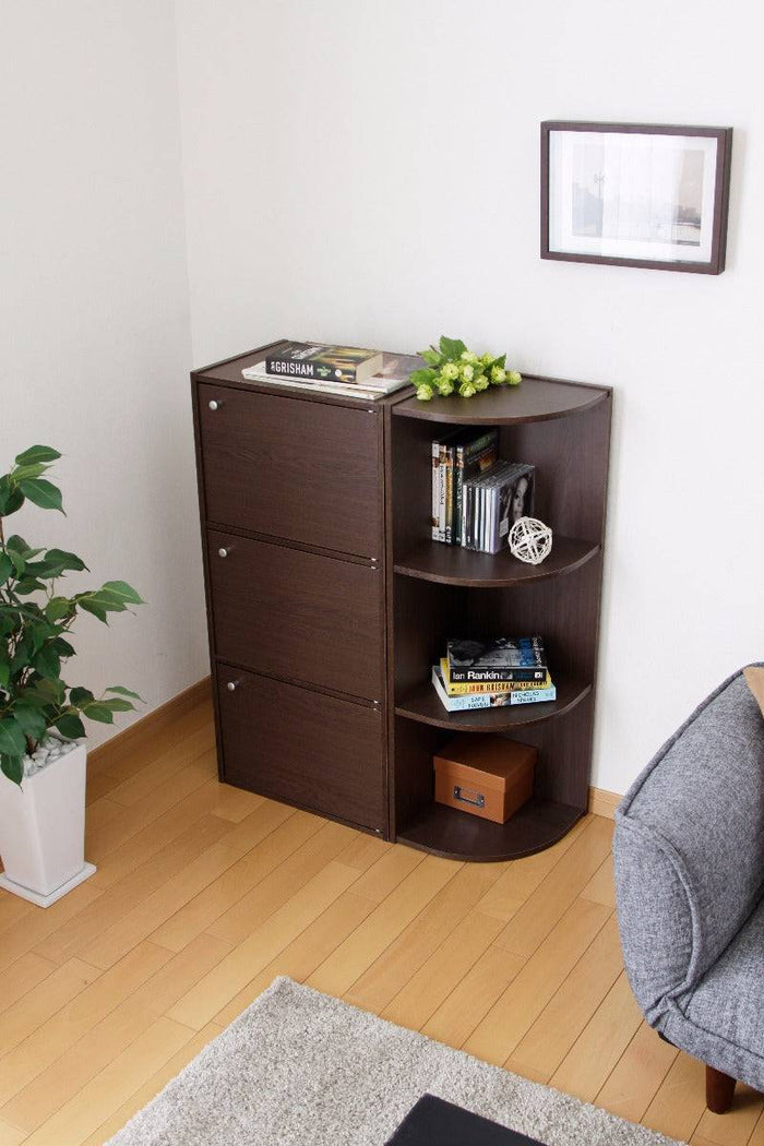 3-Door Wood Storage Shelf, Dark Brown - IRIS USA, Inc.