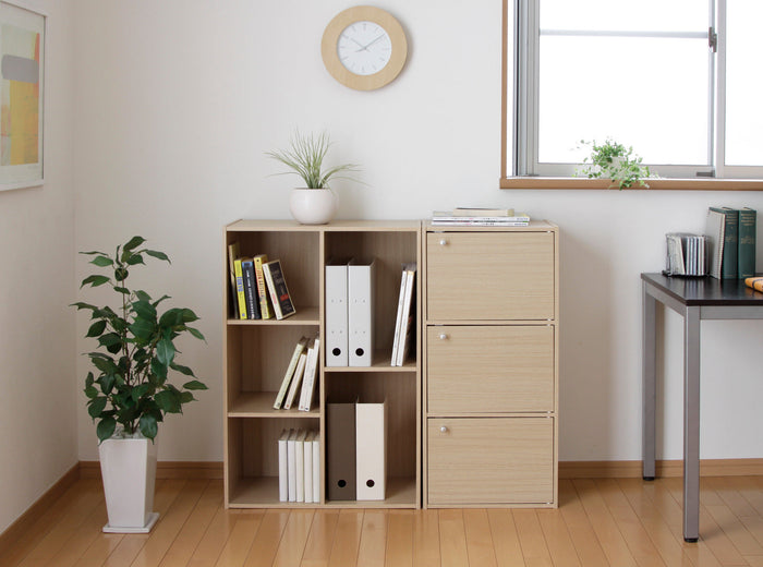 3-Door Wood Storage Shelf, Light Brown - IRIS USA, Inc.