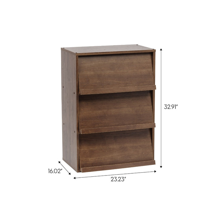 3-Tier Wood Shelf with Pocket Doors, Brown, Collan Series - IRIS USA, Inc.
