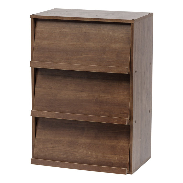 3-Tier Wood Shelf with Pocket Doors, Brown, Collan Series - IRIS USA, Inc.