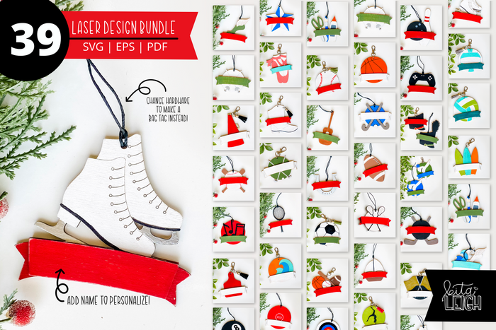 39 Laser Bag Tag Cut File Bundle | Christmas Ornament SVG