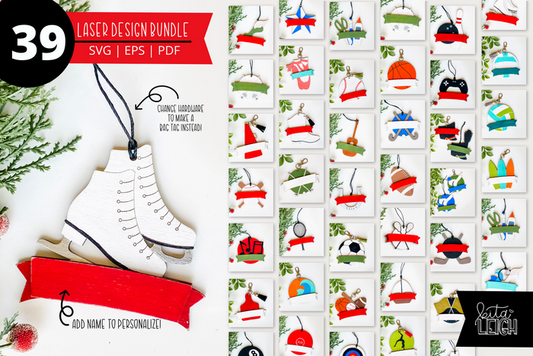 39 Laser Bag Tag Cut File Bundle | Christmas Ornament SVG