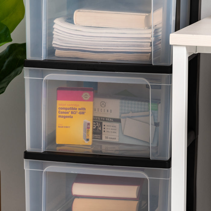 4-Drawer Narrow Plastic Storage Drawer Cart, Black, Set of 2 - IRIS USA, Inc.