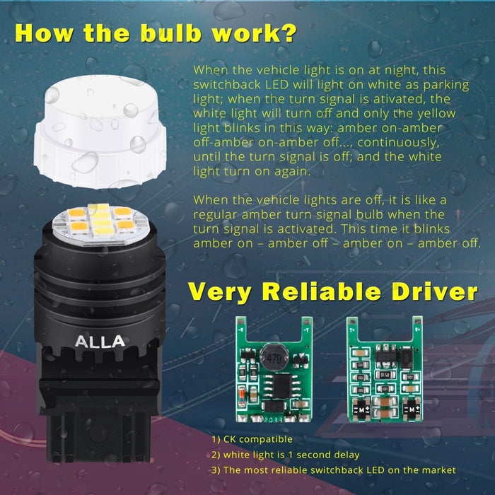 4257 4257NA LED Switchback Bulbs Turn Signal Lights, White/Yellow -Alla Lighting
