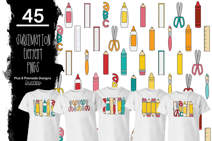 45 School Clipart Elements for Sublimation/Print Backgrounds