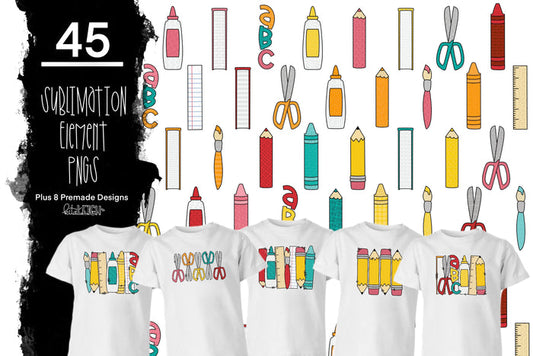 45 School Clipart Elements for Sublimation/Print Backgrounds