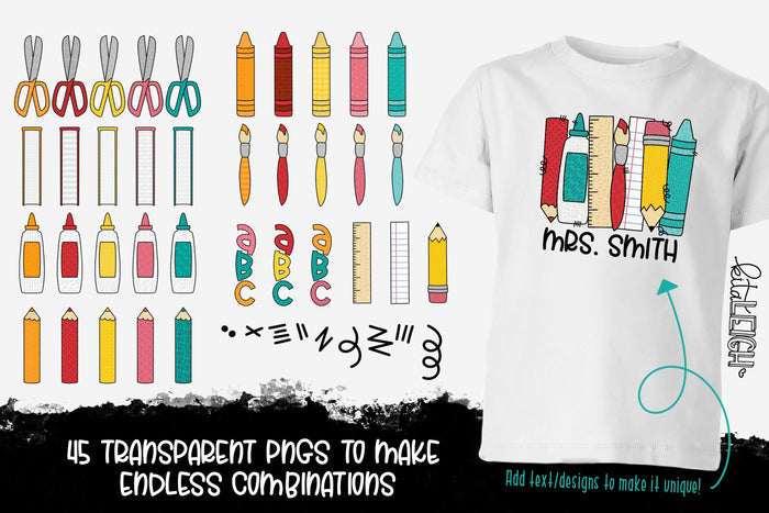 45 School Clipart Elements for Sublimation/Print Backgrounds