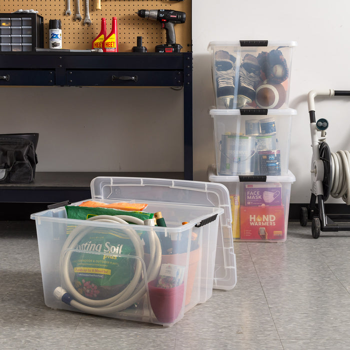 60 Qt. (15 Gal.) Clear Latch Box, Stackable Plastic Storage Bins with Lids, Set of 4 - IRIS USA, Inc.