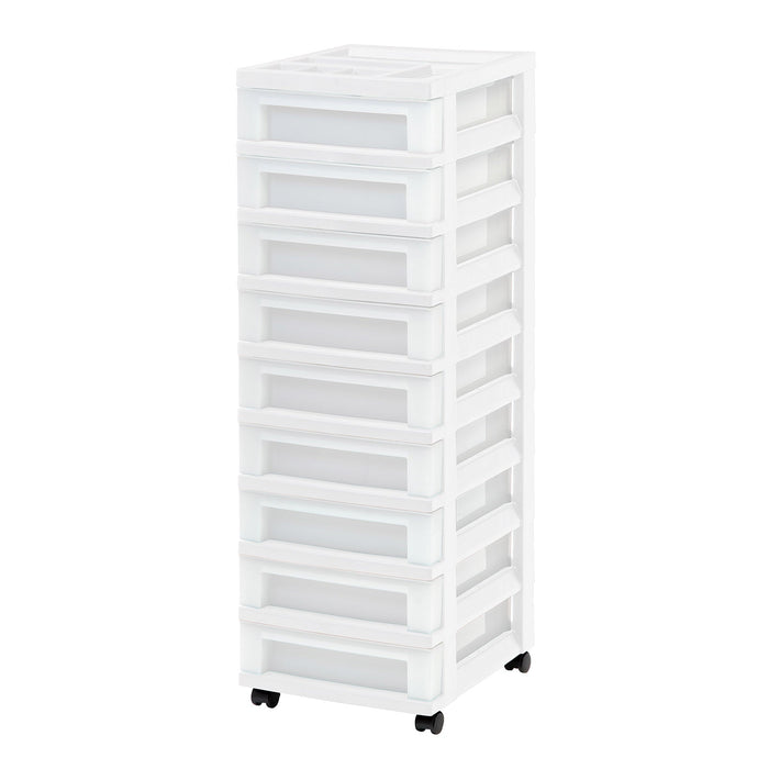 9-Drawer Storage Cart with Organizer Top, White/Pearl - IRIS USA, Inc.