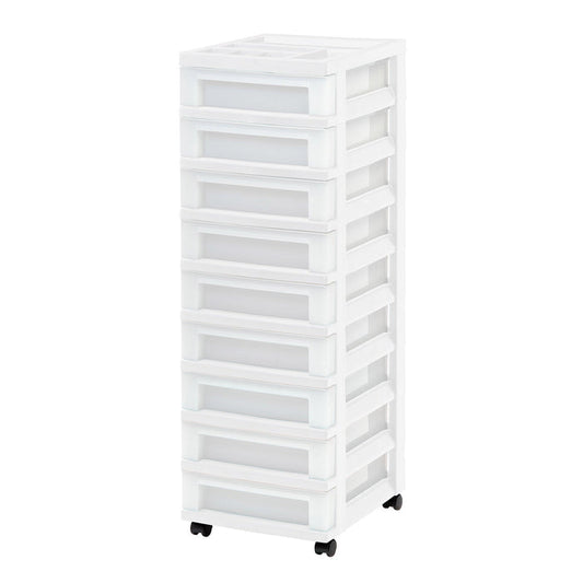 9-Drawer Storage Cart with Organizer Top, White/Pearl - IRIS USA, Inc.