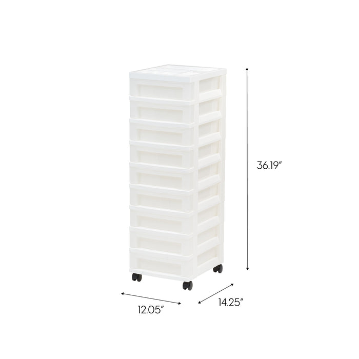 9-Drawer Storage Cart with Organizer Top, White/Pearl - IRIS USA, Inc.