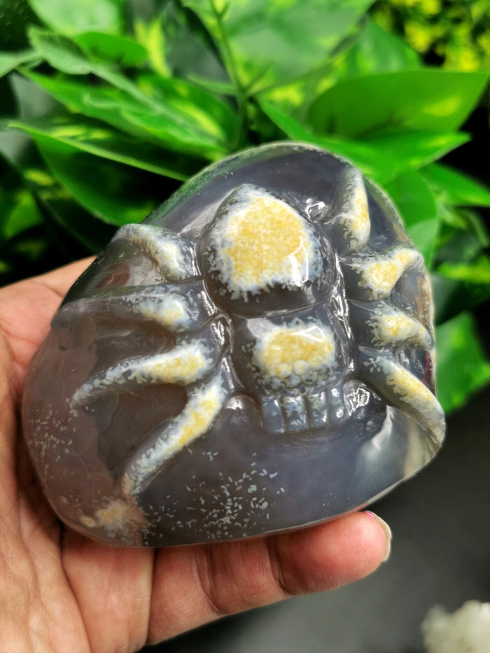 Agate Geode with spider carving- Crystal Healing - Hand carved from single piece agate geode - Shwasam