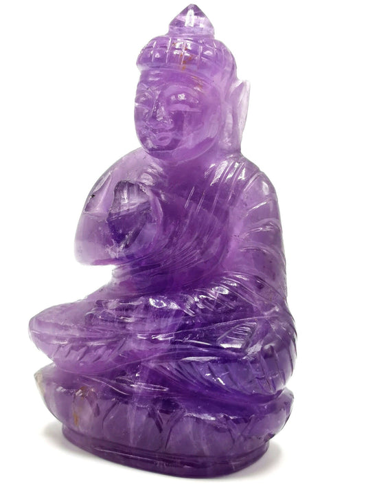 Amethyst Buddha - handmade carving of serene and meditating Lord Buddha - crystal/reiki/healing - 4 inches and 236 gms - Shwasam