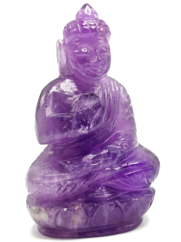 Amethyst Buddha - handmade carving of serene and meditating Lord Buddha - crystal/reiki/healing - 4 inches and 236 gms - Shwasam