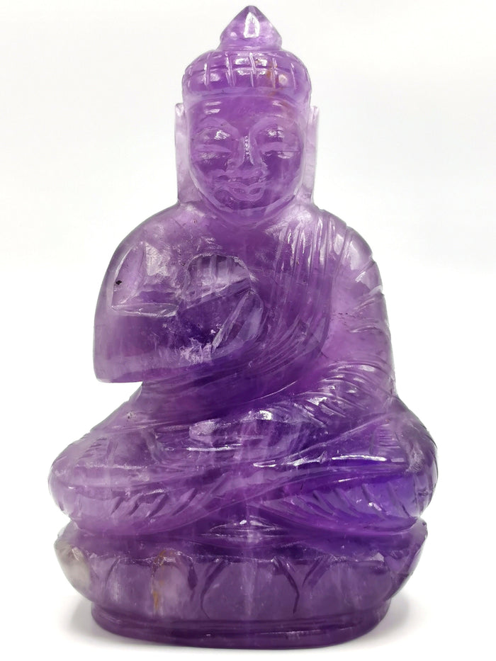 Amethyst Buddha - handmade carving of serene and meditating Lord Buddha - crystal/reiki/healing - 4 inches and 236 gms - Shwasam