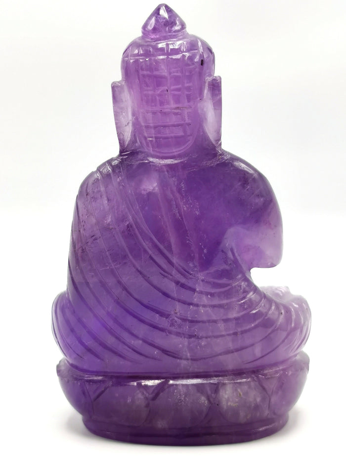 Amethyst Buddha - handmade carving of serene and meditating Lord Buddha - crystal/reiki/healing - 4 inches and 236 gms - Shwasam