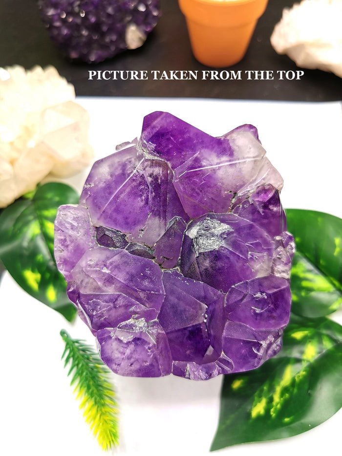 Amethyst Cluster Skull Carving - Incredible hand carved on natural amethsyt stone cluster - Shwasam