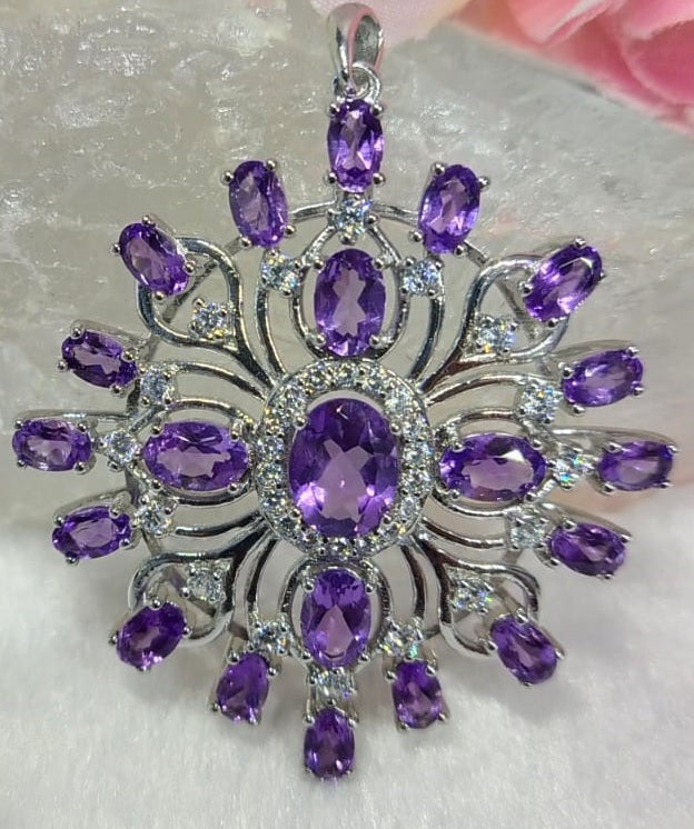 Amethyst designer pendant in 925 sterling silver with rhodium plating | crystal jewelry | gemstone pendants | gift for her - Shwasam