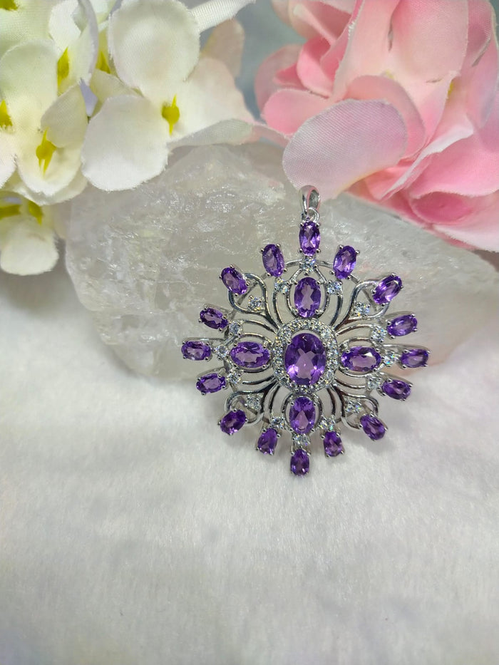 Amethyst designer pendant in 925 sterling silver with rhodium plating | crystal jewelry | gemstone pendants | gift for her - Shwasam