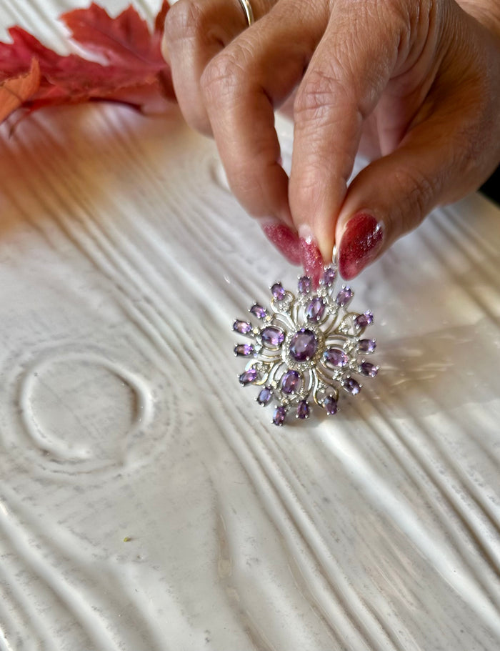 Amethyst designer pendant in 925 sterling silver with rhodium plating | crystal jewelry | gemstone pendants | gift for her - Shwasam