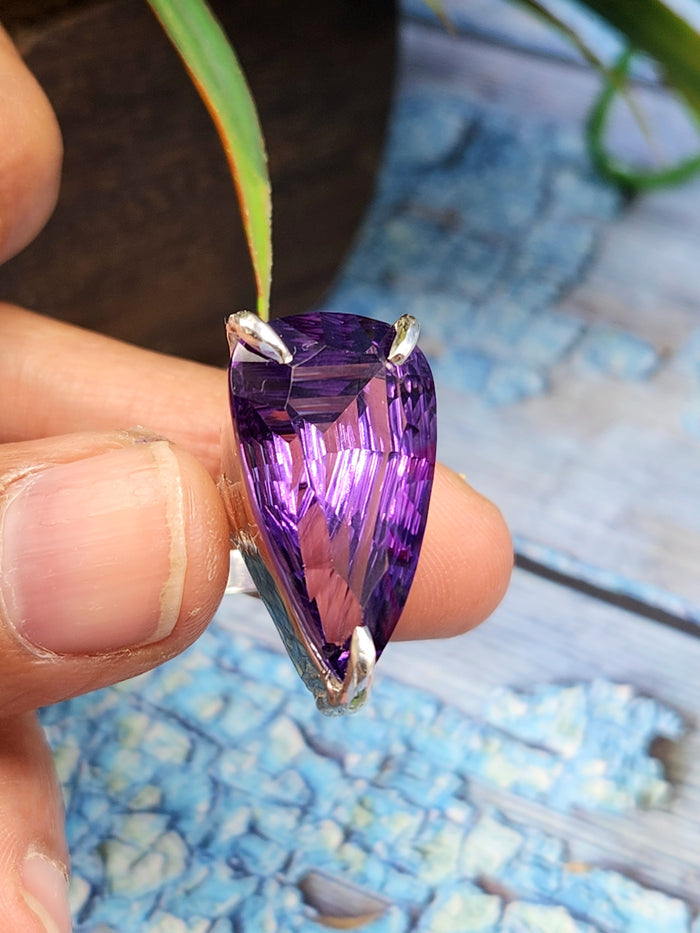 Amethyst Double Barrel Ring in 925 Silver with Rhodium Plating : Enchanting Elegance | Gifts for her | Daughters day gift