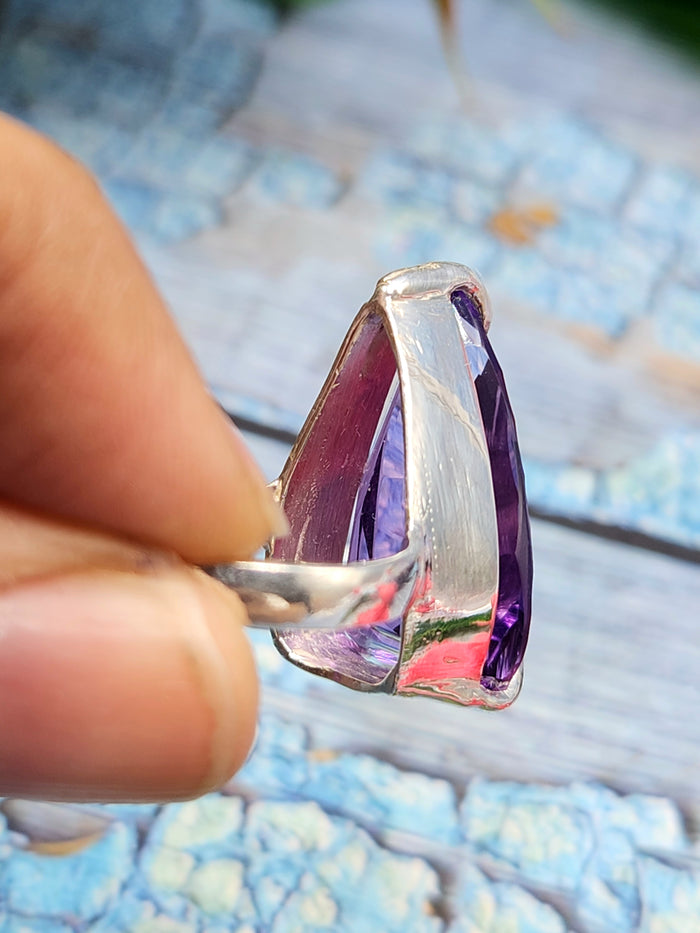Amethyst Double Barrel Ring in 925 Silver with Rhodium Plating : Enchanting Elegance | Gifts for her | Daughters day gift